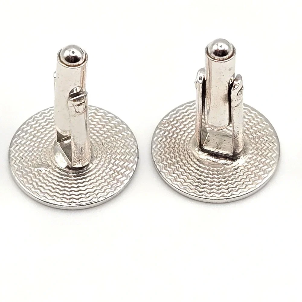 Vintage Silver Tone Cufflinks Set Round Hickok USA Engraved and Square Geometric